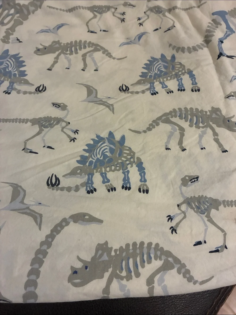 Pottery Barn Kids Dinosaur Skeleton Cotton Blue & Gray Flat Sheet Size Full